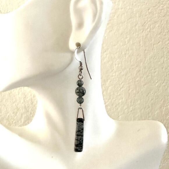 Sterling silver snowflake jasper drop earrings - Picture 4 of 10